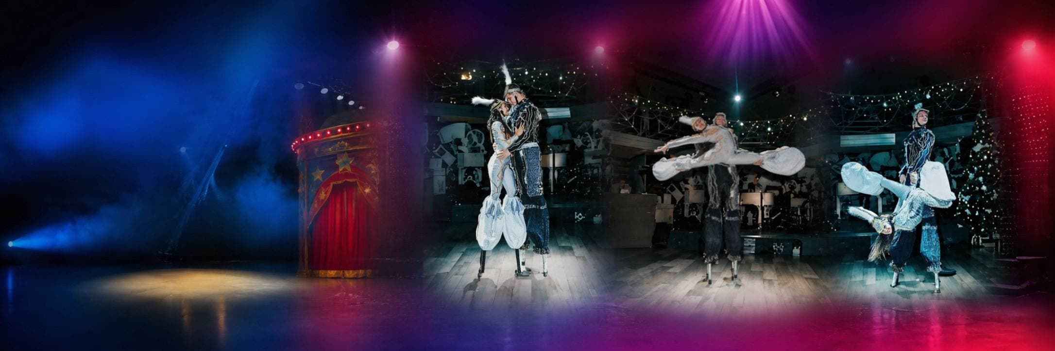 Acrobatic duo performing on stilts